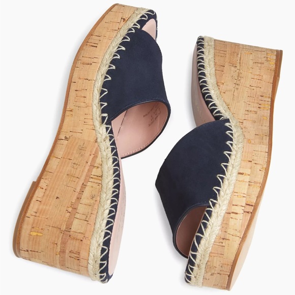 Kate Spade Cosette Platform Cork Slides Navy Blue Suede Mules New York Wedges - Picture 7 of 16